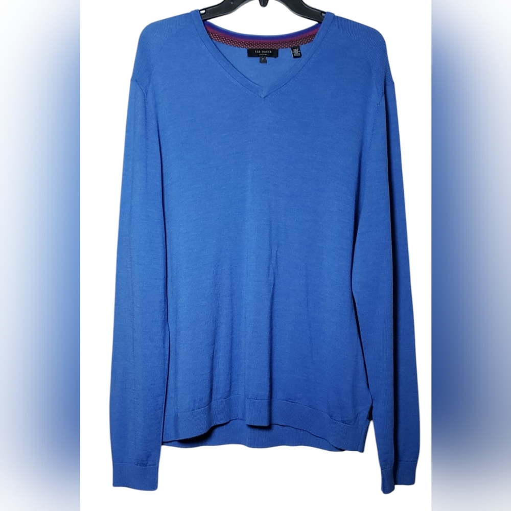 Ted Baker Men's Long Sleeve V Neck Sweater in Royal Blue Size 7 with ble…